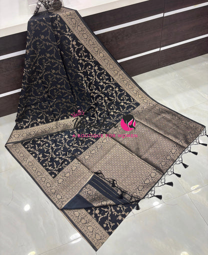 Banarasi - Heritage Silk - Semi Kathan Silk - Black  Shade- VVBHS001