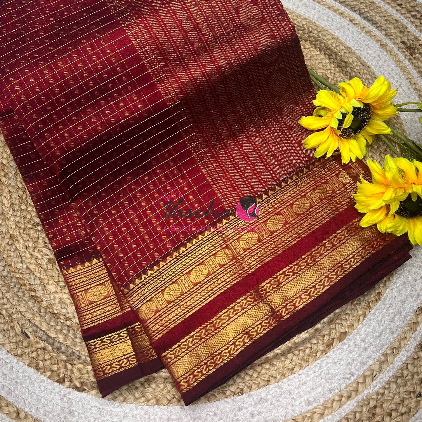 Pure Silk Cotton Saree | Blue With Maroon Shade |Lakshadeepam Design VVPLD002