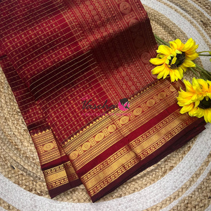 Pure Silk Cotton Saree | Blue With Maroon Shade |Lakshadeepam Design VVPLD002