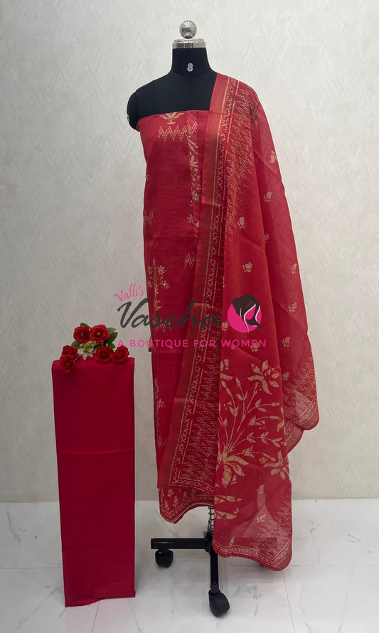 Unstitched Linen Tissue Material  | Dark Pink| VVUSM053