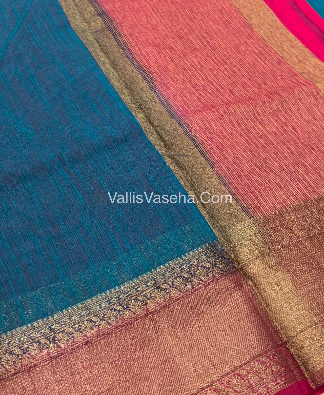 Bamboo Silk Saree - blue with pink Shade - VVBSS012