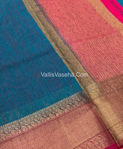 Bamboo Silk Saree - blue with pink Shade - VVBSS012
