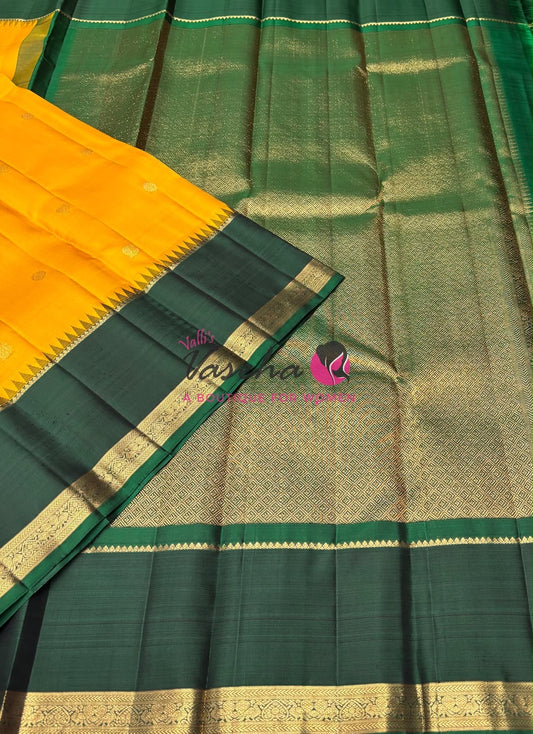 Pure Vintage Korvai Kanchipuram Silk Saree - Yellow & Green Combo - VVPS047
