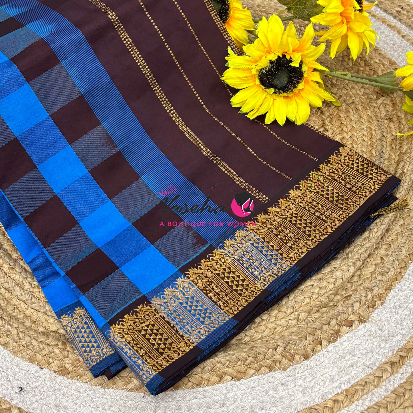 Semi Silk Cotton Saree |  Pazhum Pazhamum Checks Design |VVSSC018