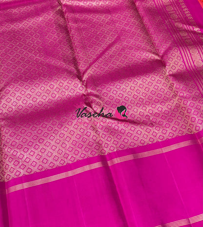 Pure Kanchipuram Silk Saree - Vairavoosi Design  - Peachish Pink & Pink Combo - VVPS014