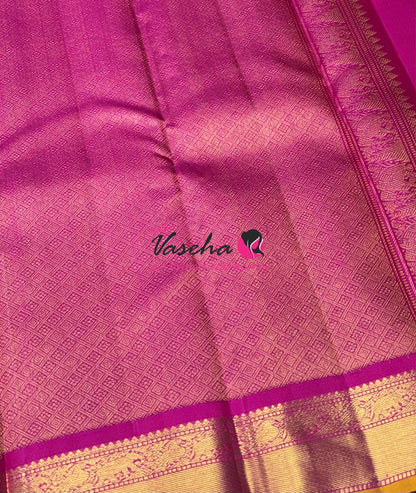 Pure Kanchipuram Silk Saree - Dual Tone Golden Yellow & Pink Combo - VVPS025