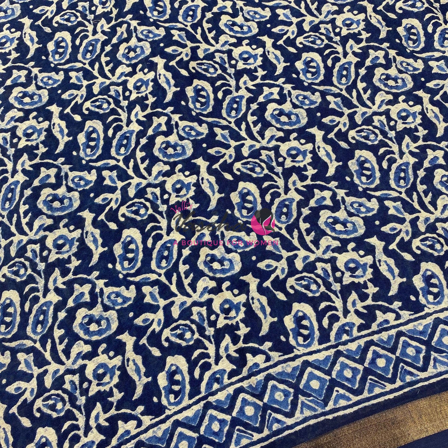 Semi Maheshwari Mixed Cotton Saree - Linen Feel - Indigo Blue - VVMSC008