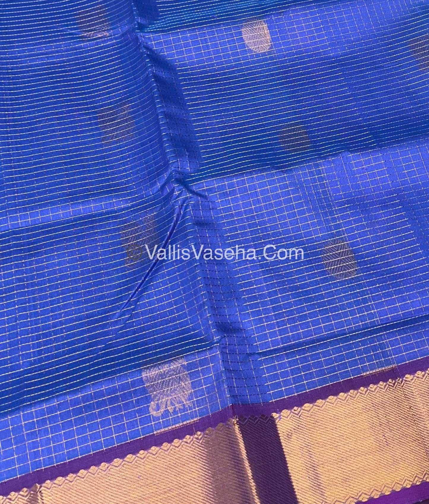 Pure Silk Cotton Saree - Mayil & Chakkaram Design - Light Blue With Purplish Wine Combo - VVMC002