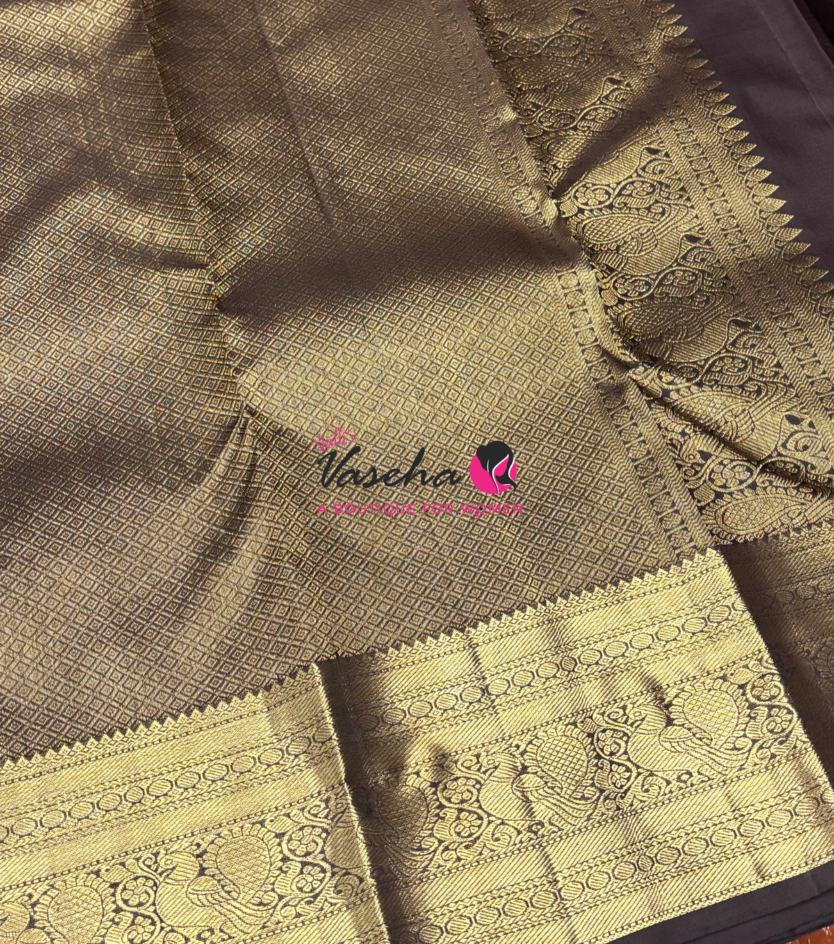 Pure Kanchipuram Silk Saree - Blue With Brown - VVPS094