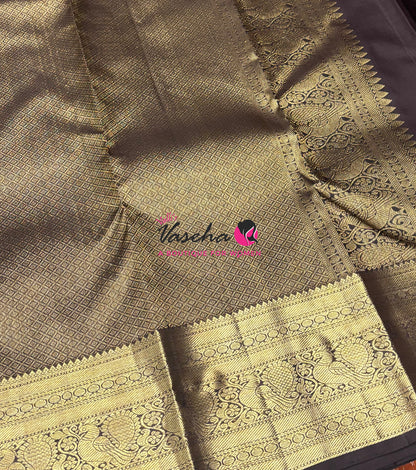 Pure Kanchipuram Silk Saree - Blue With Brown - VVPS094