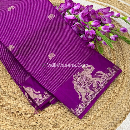 Semi Tussar Silk - Vairavoosi & Elephant Design - Purplish Pink shade-VVSTS019