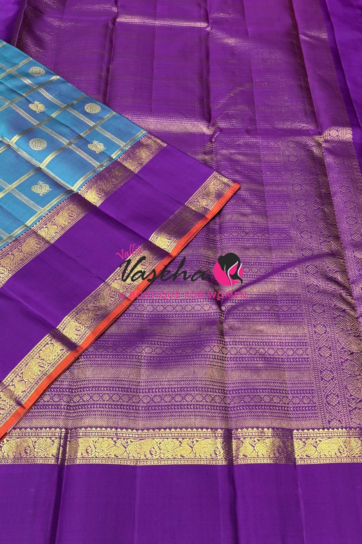 Pure Bridal Kanchipuram Silk Saree -  Blue & Purple Combo - VVPS076