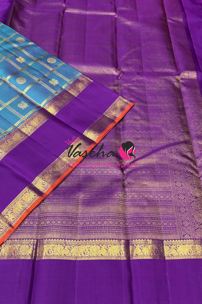 Pure Bridal Kanchipuram Silk Saree -  Blue & Purple Combo - VVPS076