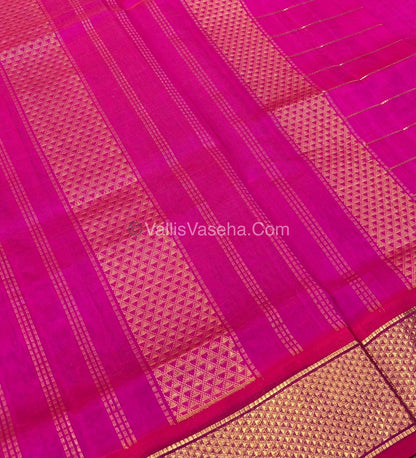 Pure Korvai Silk Cotton Saree - Blue With Pink - VVKSC020