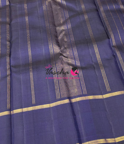 Pure Kanchipuram Silk Saree - Yellow With Navy Blue - VVPS069