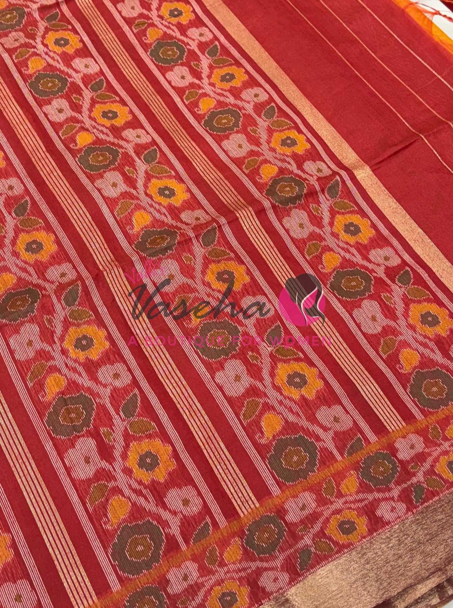 Semi Raw Silk - Yellow With Maroonish Red Shade - VVRS009