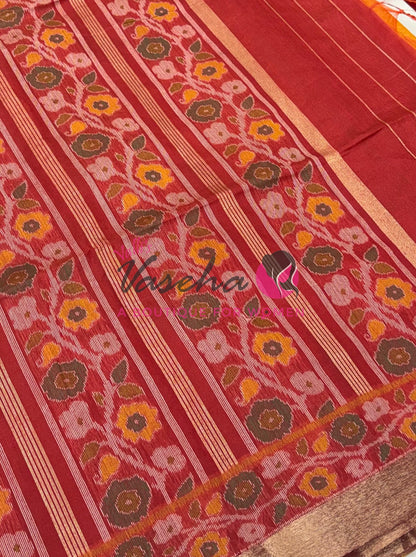 Semi Raw Silk - Yellow With Maroonish Red Shade - VVRS009
