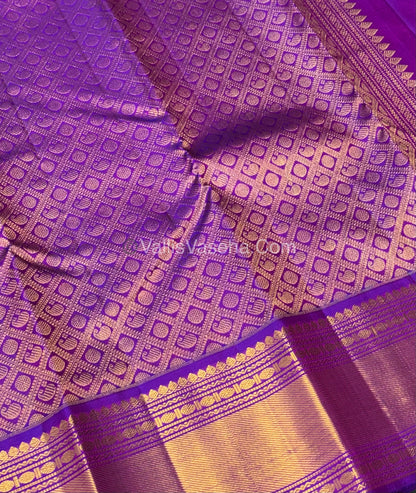 Pure Vintage Korvai Kanchipuram Silk Saree - Light Elaka Cream & Purple Combo - VVPS034