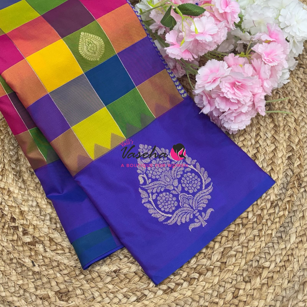 Semi Soft Silk  - Madras Checks Pattern -  Violetish Purple Shade  - VVSSS042