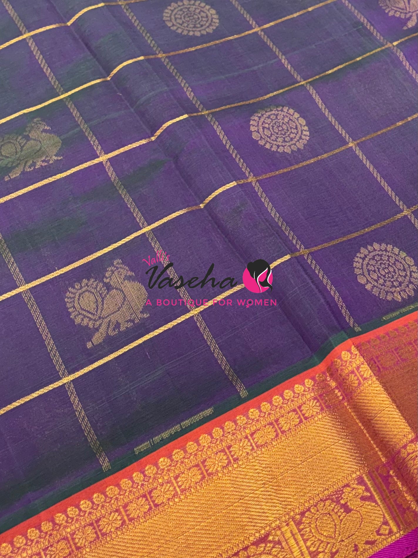 Pure Silk Cotton Saree - Mayil & Chakkaram Design - Purple With Pink Shade - VVMC001