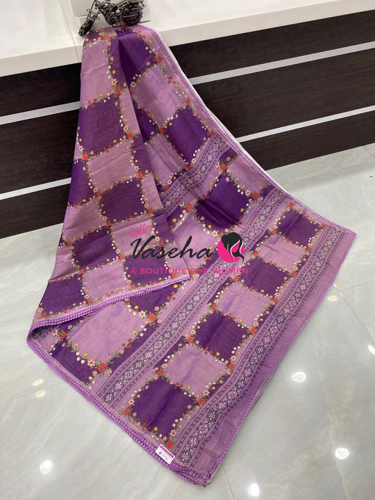 Linen Tissue Saree -  Light & Dark Combo - Purple Shade - VVLTS007
