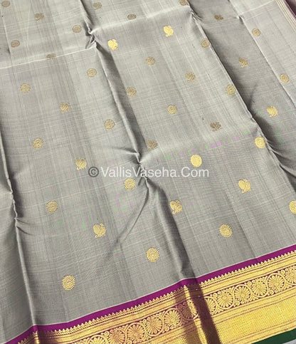 Pure Kanchipuram Silk Saree - Grey & Purplish Pink Combo - VVPS014