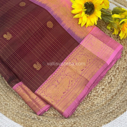 Pure Silk Cotton Saree - Vairavoosi checks - Mayil & Chakkaram - VVMCV002