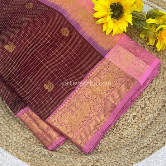 Pure Silk Cotton Saree - Vairavoosi checks - Mayil & Chakkaram - VVMCV002