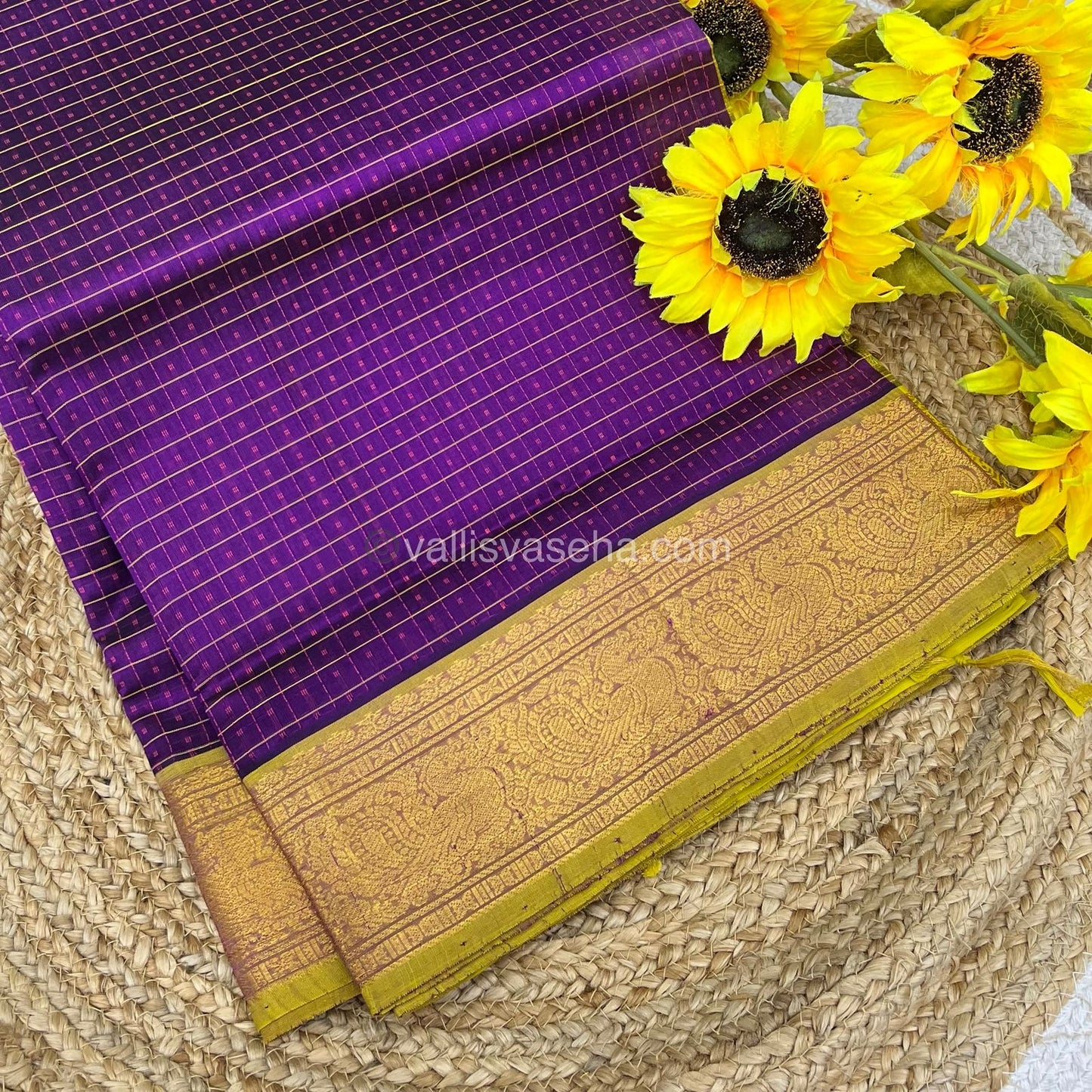 Pure Silk Cotton Saree - Blue With Yellow Shade - Lakshadeepam Design - VVPLD001