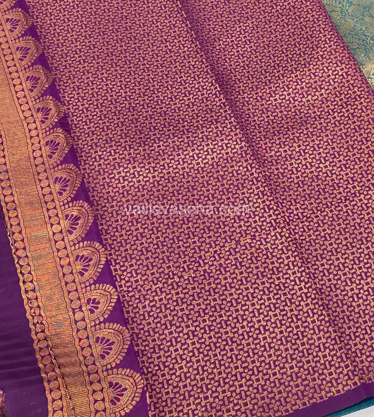 Kanchi Semi Silk - Blue With Purple - Temple Border  - VVKSS001