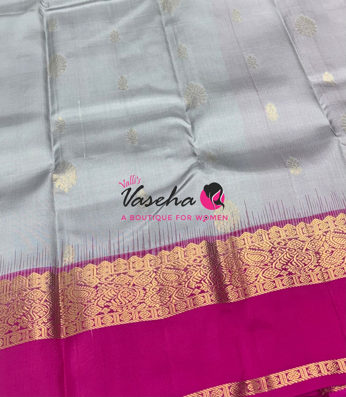 Pure Soft Silk Saree - Grey & Pink - VVPSS089