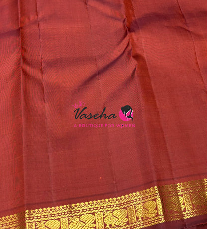 Pure Kanchipuram Silk Saree - Rust Orange & Wine Brown - VVPS086
