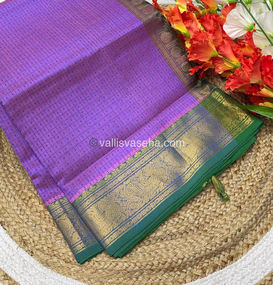 Pure Silk Cotton Saree - Purple with Green - Lakshadeepam Design - VVPLD001