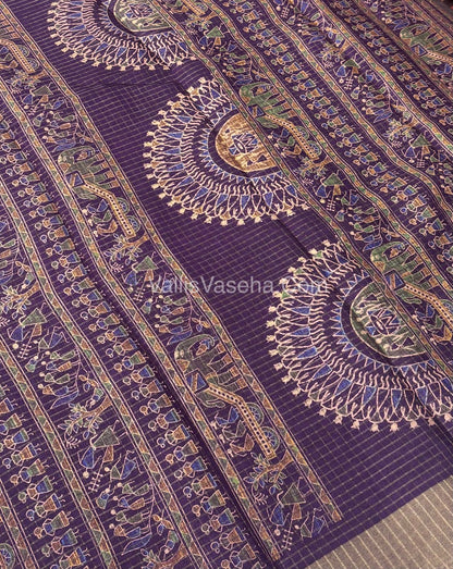 Light Weight Fancy Mixed Kota Cotton - Varli Design Printed Saree - Purple Shade - VVKPC001