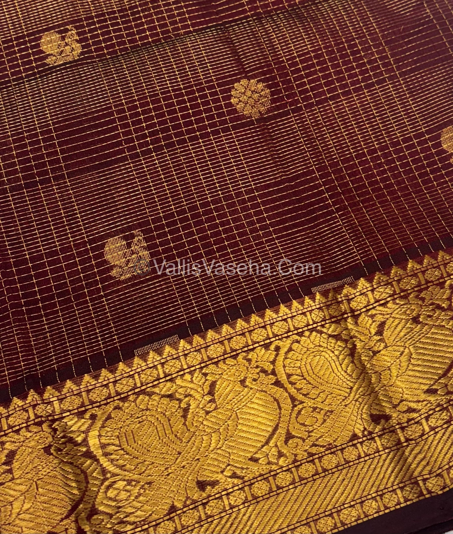 Pure Silk Cotton Saree - Vairavoosi checks - Mayil & Chakkaram - Maroon Shade - VVMCV001