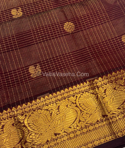Pure Silk Cotton Saree - Vairavoosi checks - Mayil & Chakkaram - Maroon Shade - VVMCV001