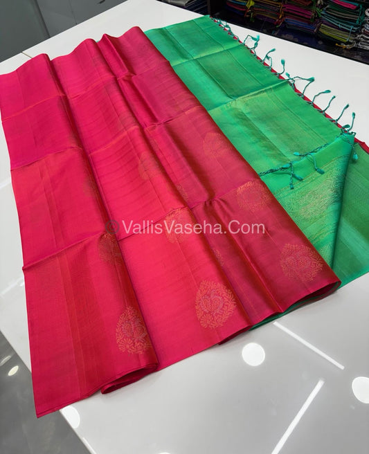Pure Soft Silk Saree - Border Less - Pink With Green Shade - VVPSS052