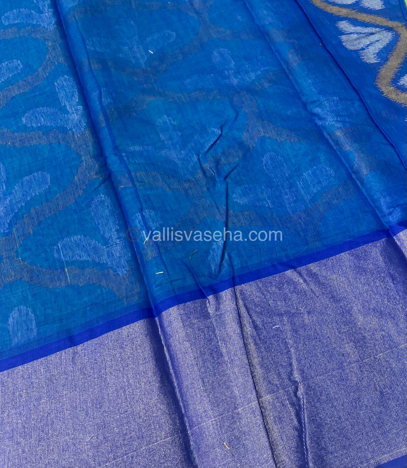 Banarasi Pochampally Weaving Semi Soft Cotton Saree - Sea Green with Blue - VVBPS001