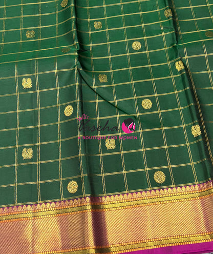 Pure Kanchipuram Silk Saree - Green With Pink Combo - VVPS027