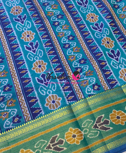 Semi Patola / Art Silk Saree - Blue With Blue Combo - VVSPS001