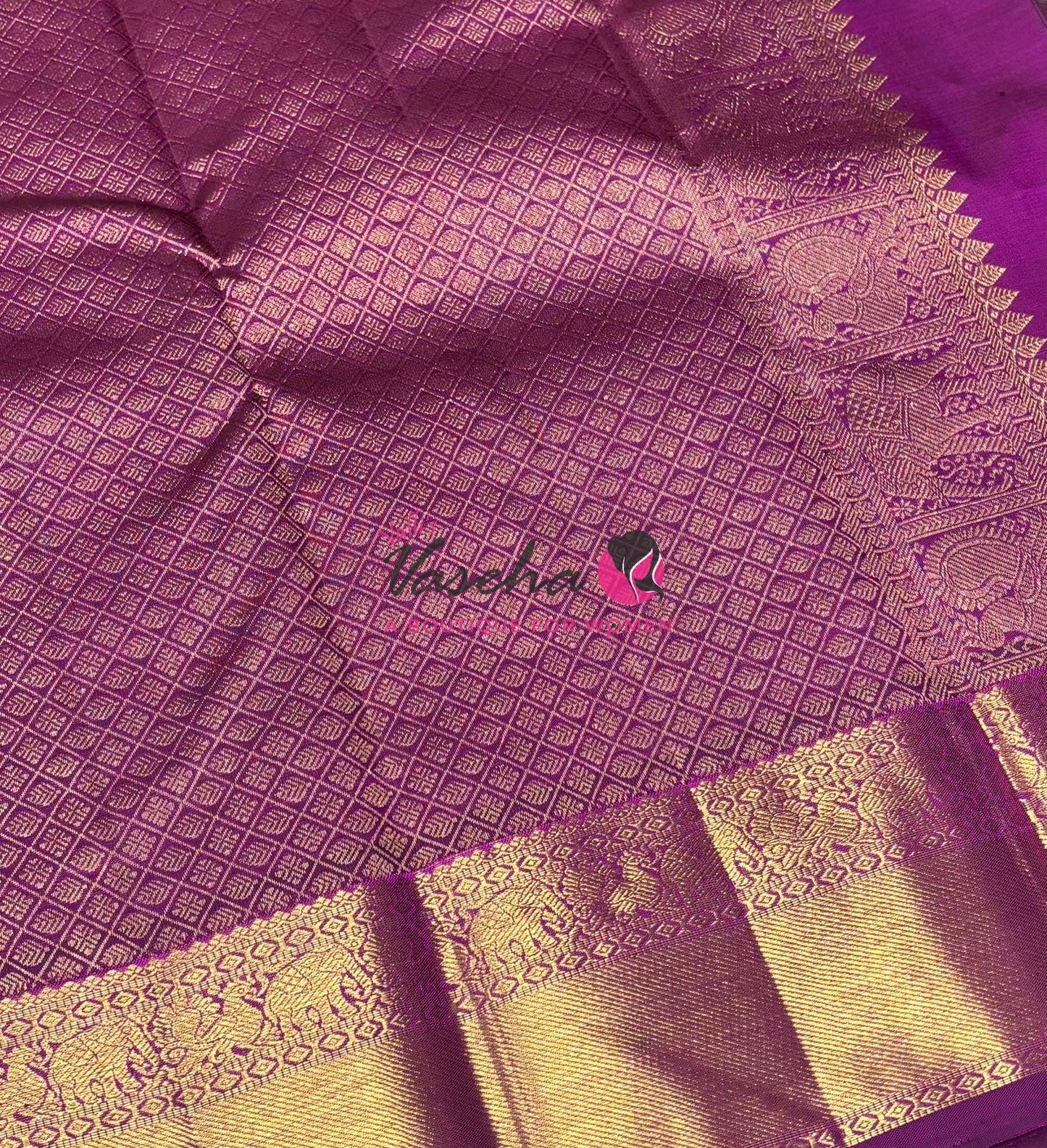 Pure Kanchipuram Silk Saree - Dual Tone Pink & Purple Shade  - VVPS022