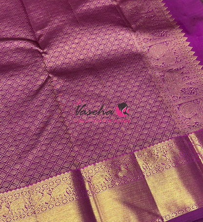 Pure Kanchipuram Silk Saree - Dual Tone Pink & Purple Shade  - VVPS022