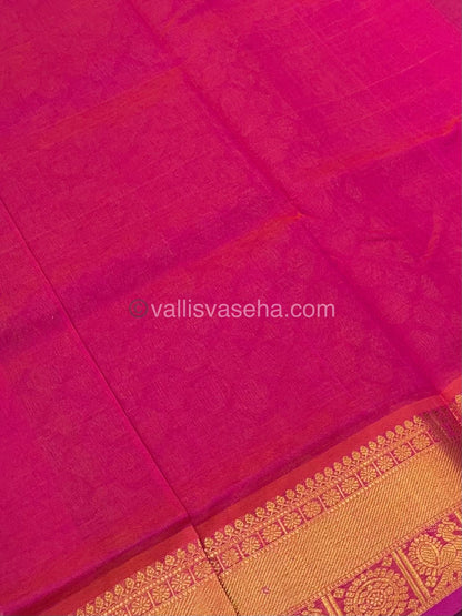 Pure Silk Cotton Saree - Mayil & Chakkaram Design - Green With Peachish Pink - VVMC001