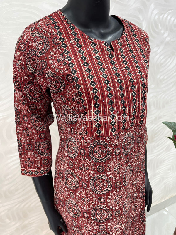 Trendy Printed  Cotton - Co-ord Set - Maroon Shade - VVRCS001
