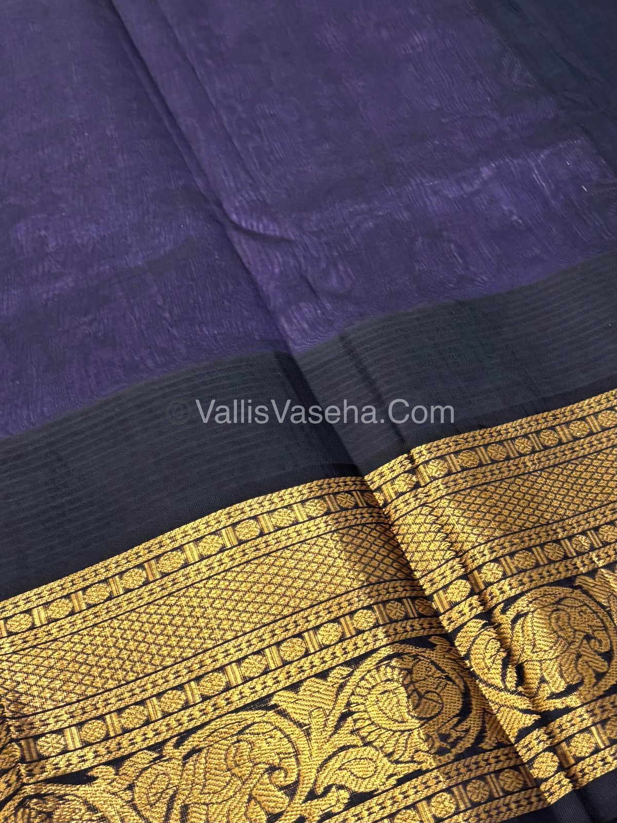 Pure Korvai Silk Cotton Saree - Purple  with Black  - VVKSC019