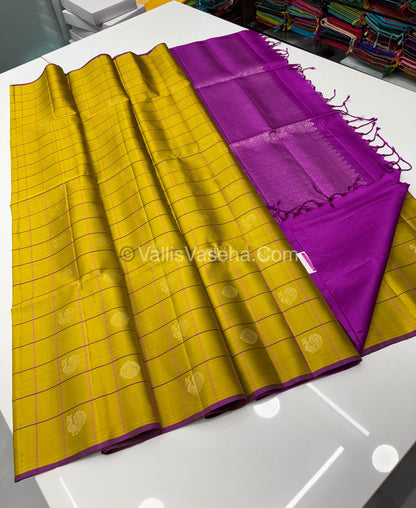 Pure Soft Silk Saree - Yellow & Pink Purple Shade - VVPSS055