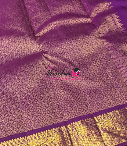 Pure Vintage Korvai Kanchipuram Silk Saree - Light Blue & Purple Combo - VVPS072