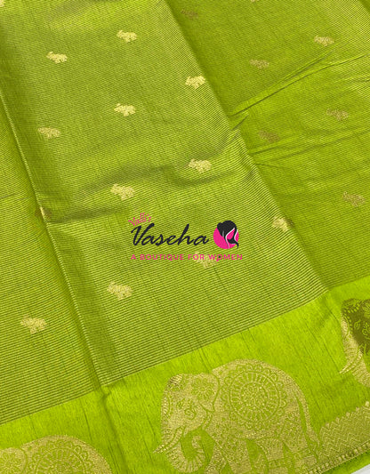 Semi Tussar Silk Saree | Parrot Green Shade |VVSTS060