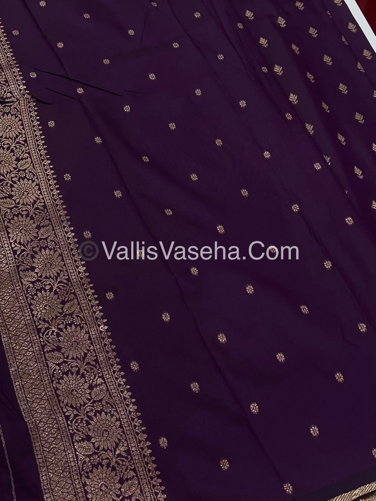 Semi Soft Silk - Peacock & Mango Butta Border - Purple Shade -VVSSS015