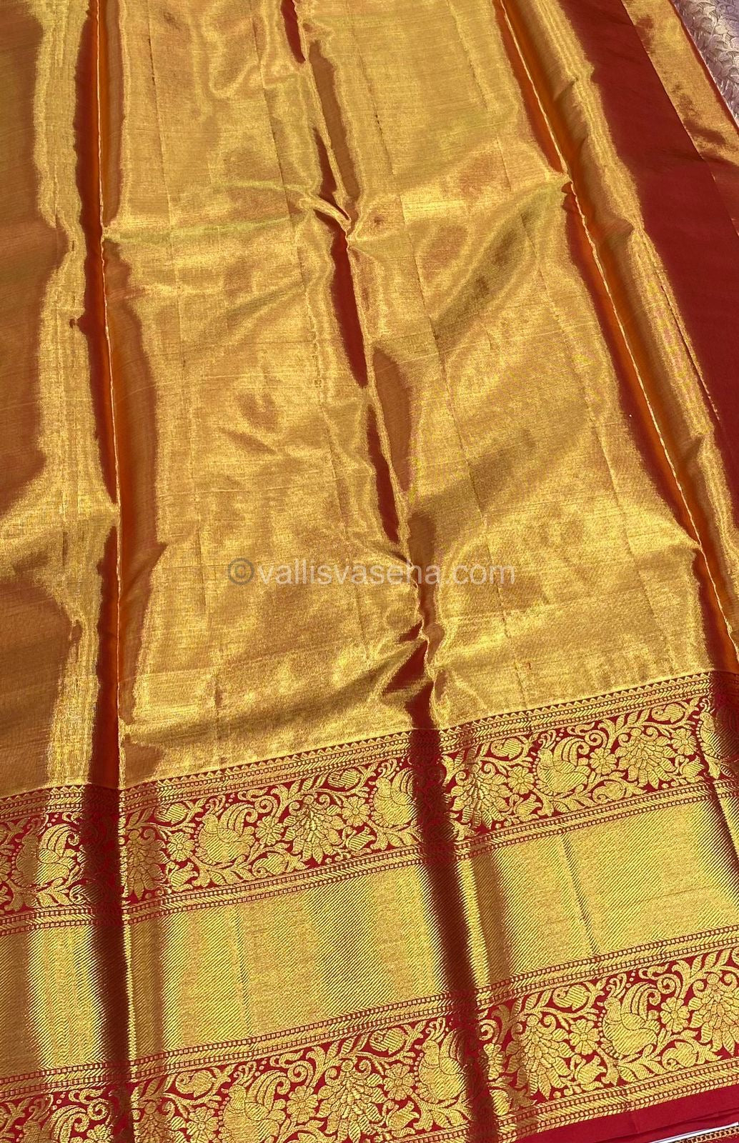 Pure Kanchipuram Silk Saree - Bridal Tissue - Light Pink with Red Combo - VVPS006